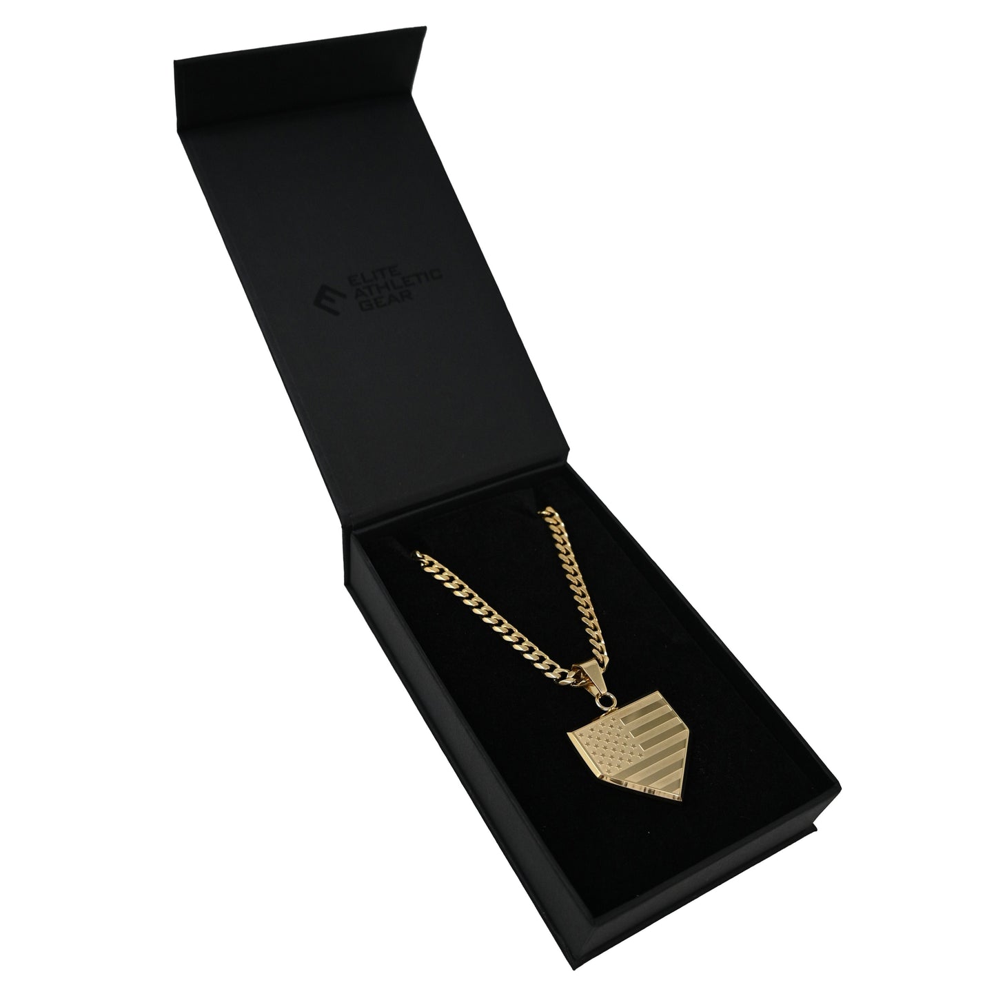 Pro USA Flag Home Plate Pendant Necklace - 14K Gold Plated Stainless Steel