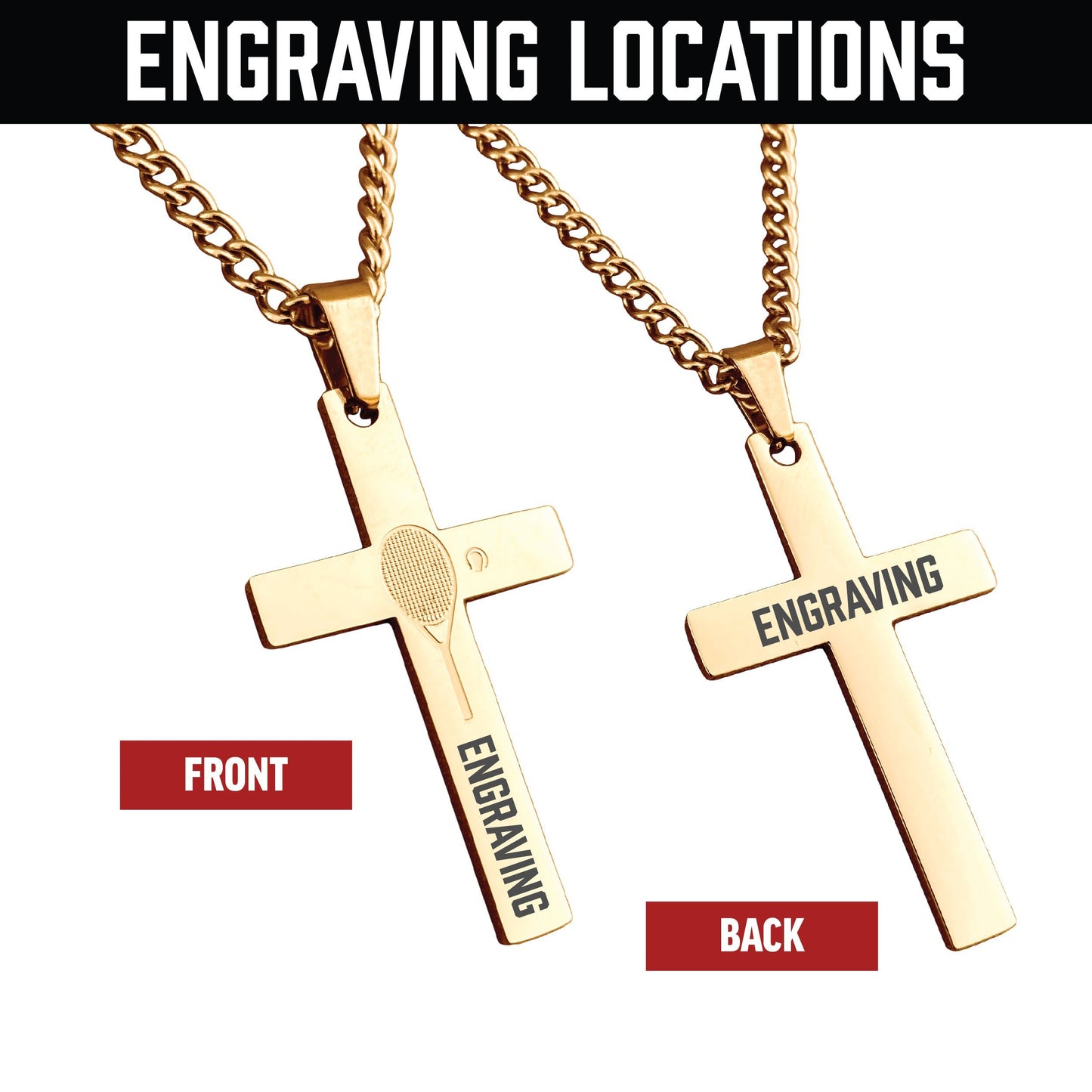 Tennis Cross Pendant Necklace - 14K Gold Plated Stainless Steel