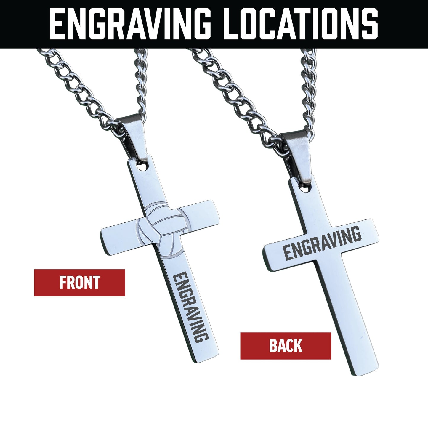 Volleyball Cross Pendant Necklace - Stainless Steel