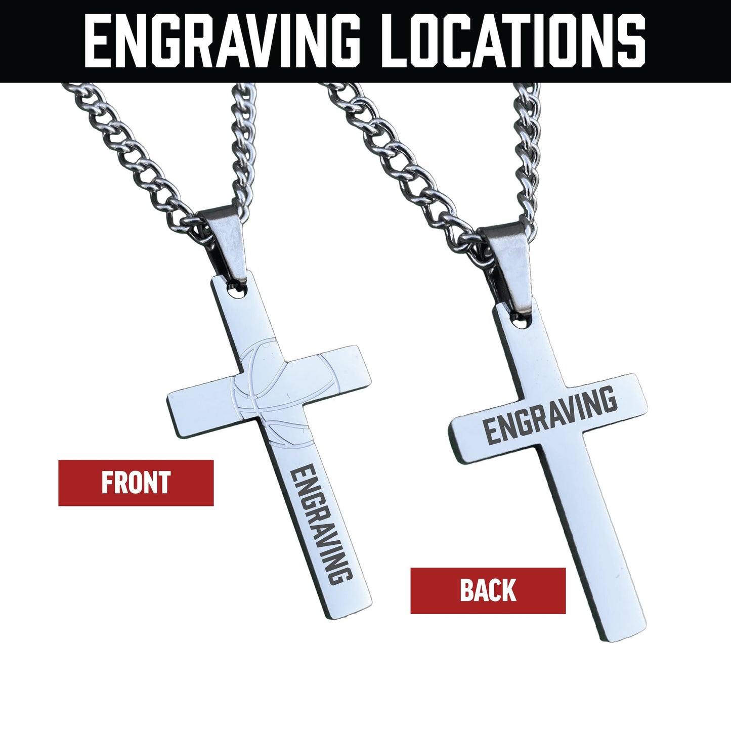 Basketball Cross Pendant Necklace - Stainless Steel