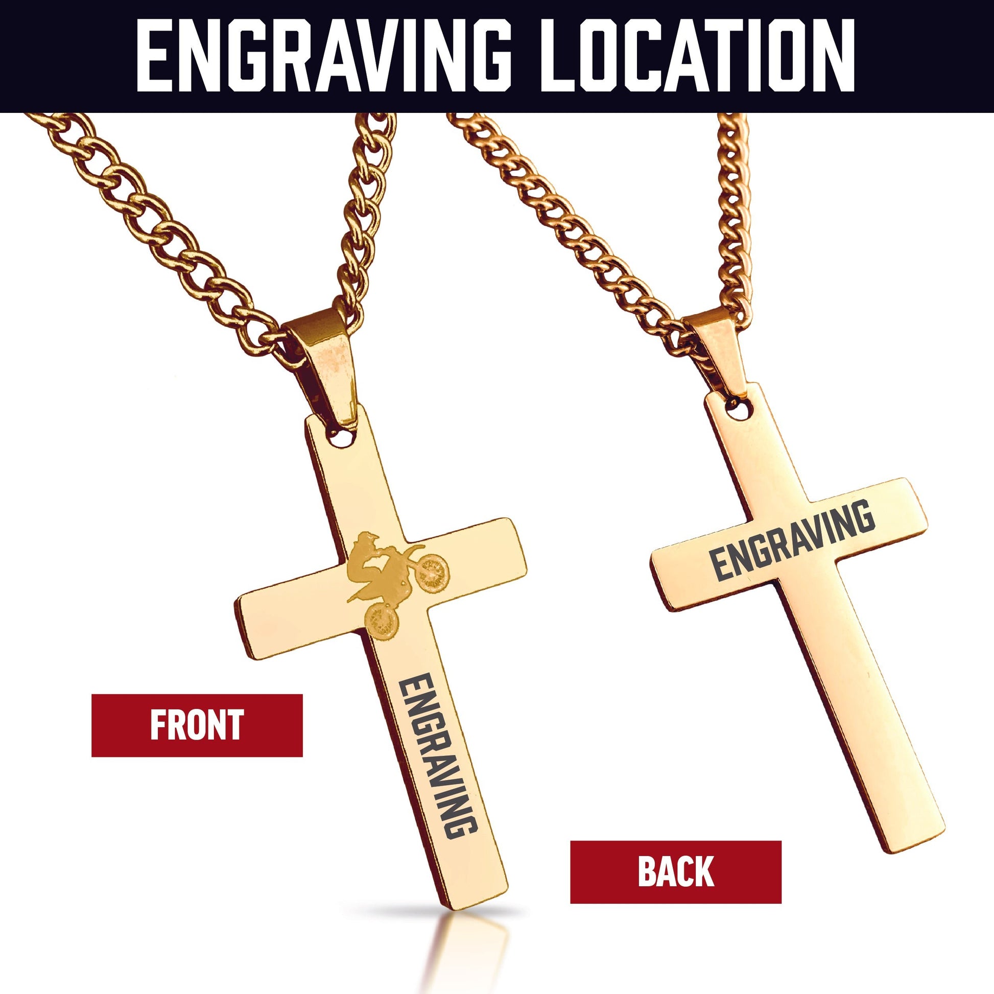 Motocross Cross Pendant Necklace - 14K Gold Plated Stainless Steel
