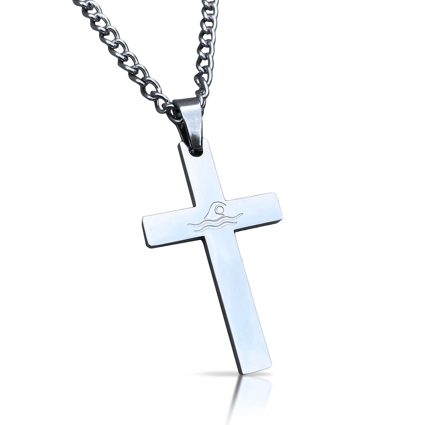 Swimming Cross Pendant Necklace - Stainless Steel