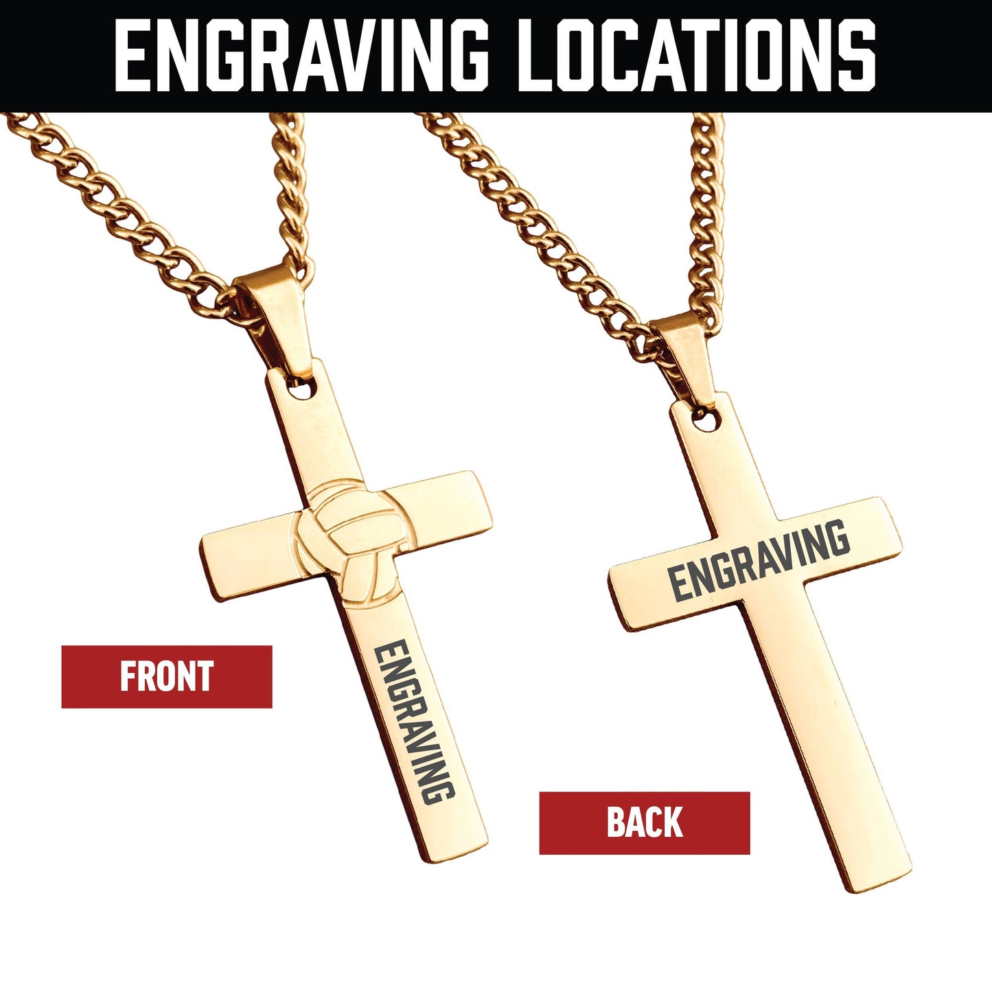 Volleyball Cross Pendant Necklace - 14K Gold Plated Stainless Steel