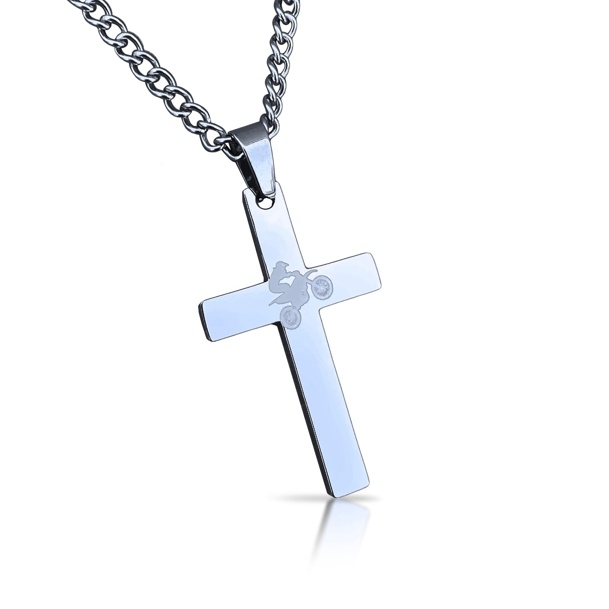 Motocross Cross Pendant Necklace - Stainless Steel