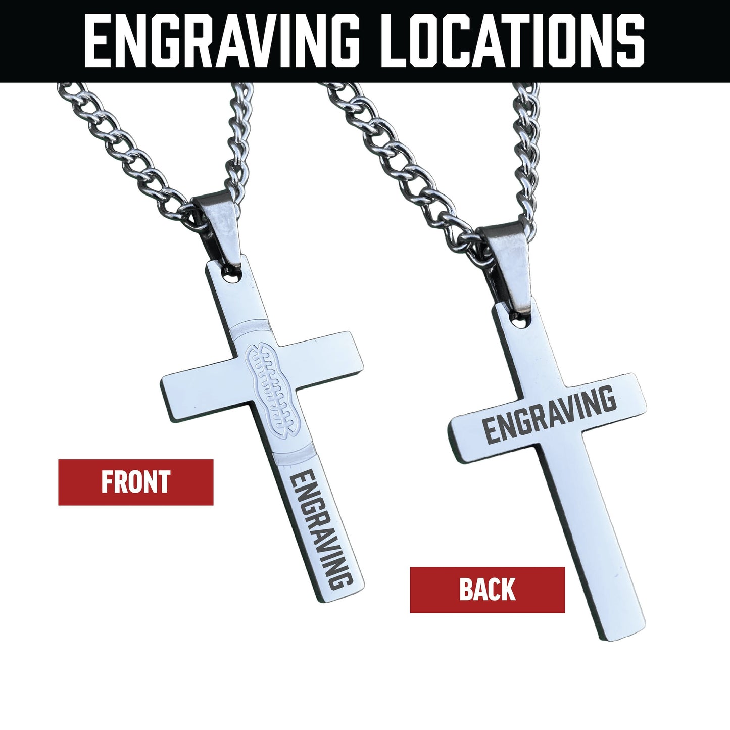 Football Cross Pendant Necklace - Stainless Steel