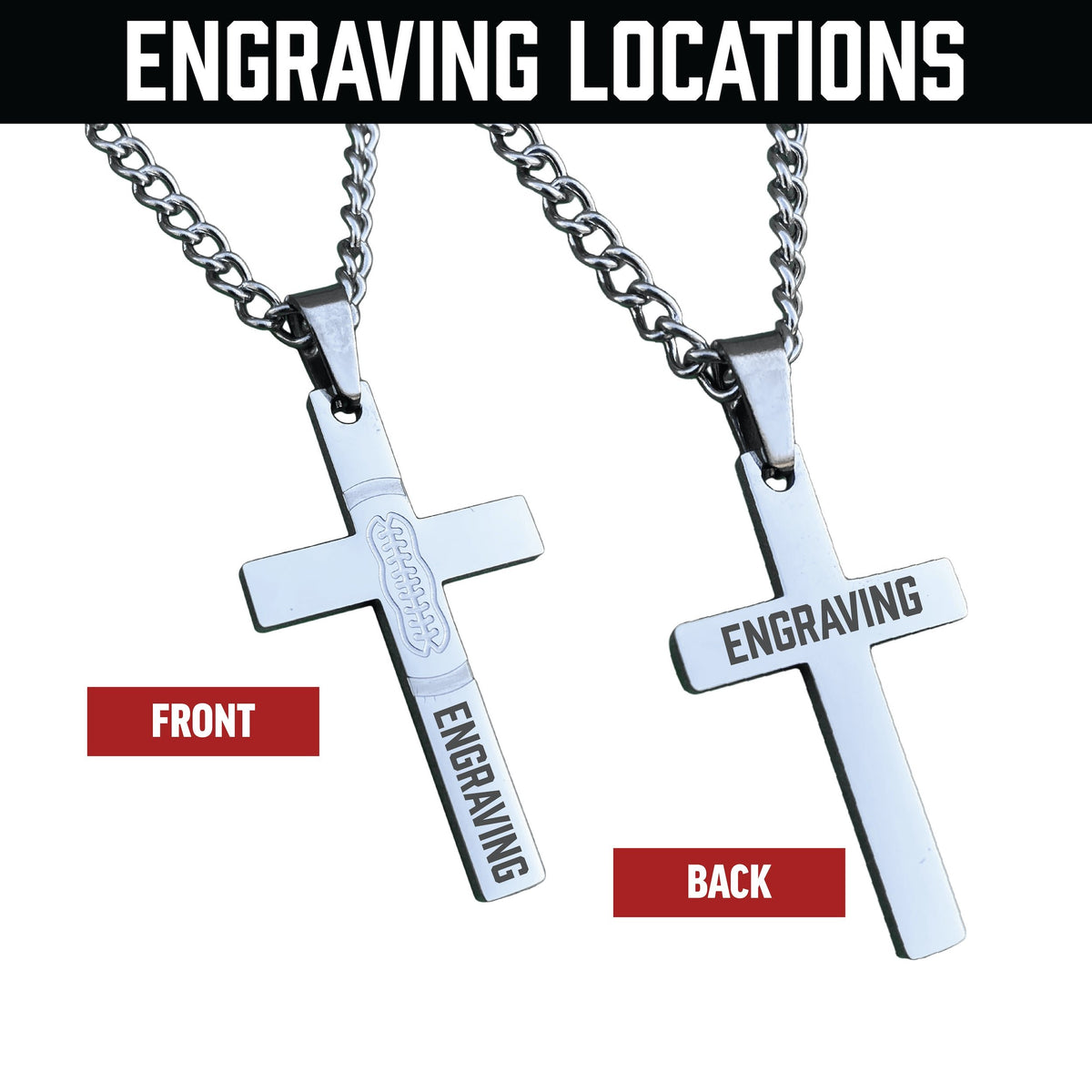 Football Cross Pendant Necklace - Stainless Steel