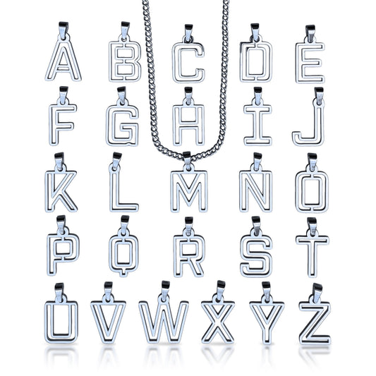 Varsity Letter Pendant Necklace - Stainless Steel