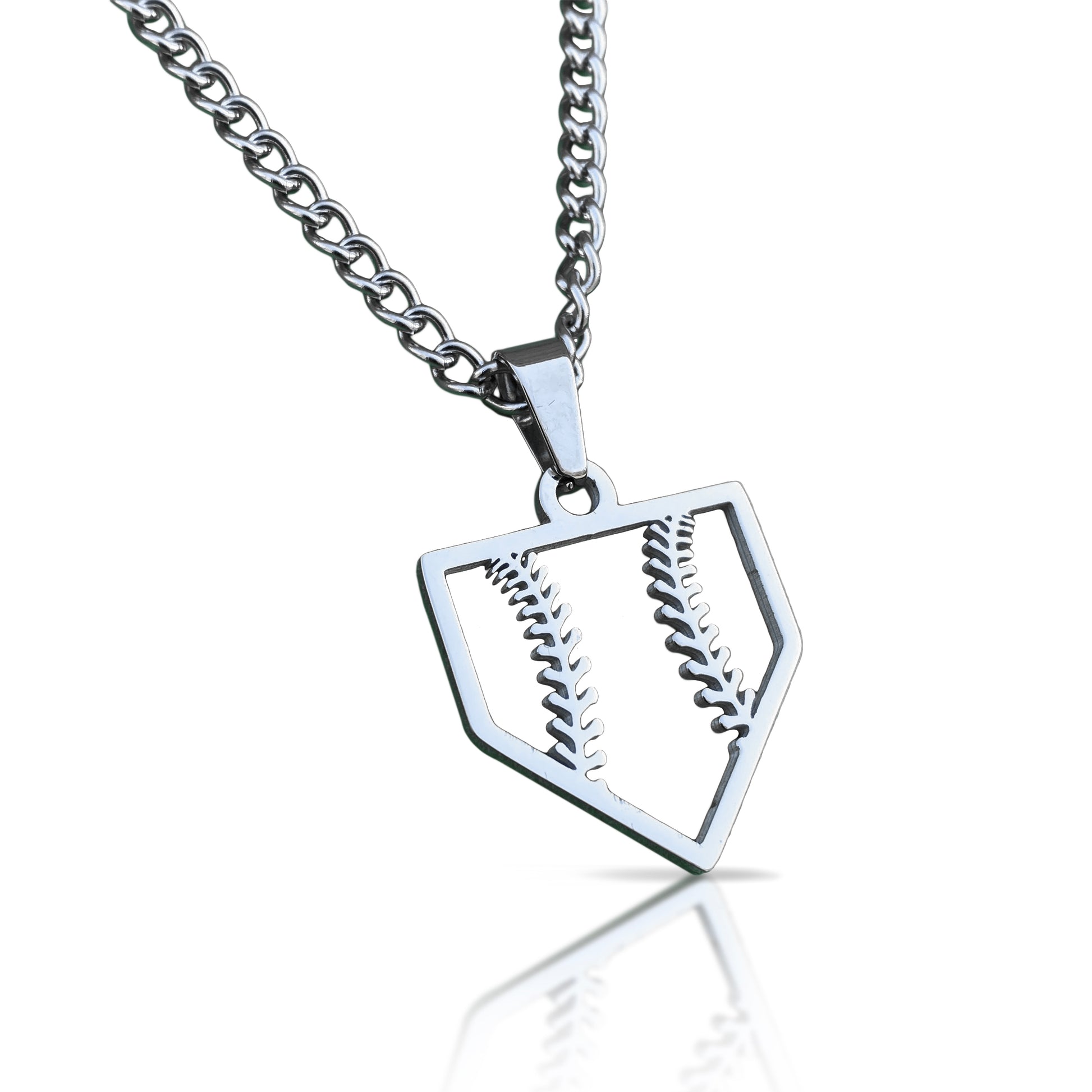Home Plate Pendant With Chain Necklace - Stainless Steel