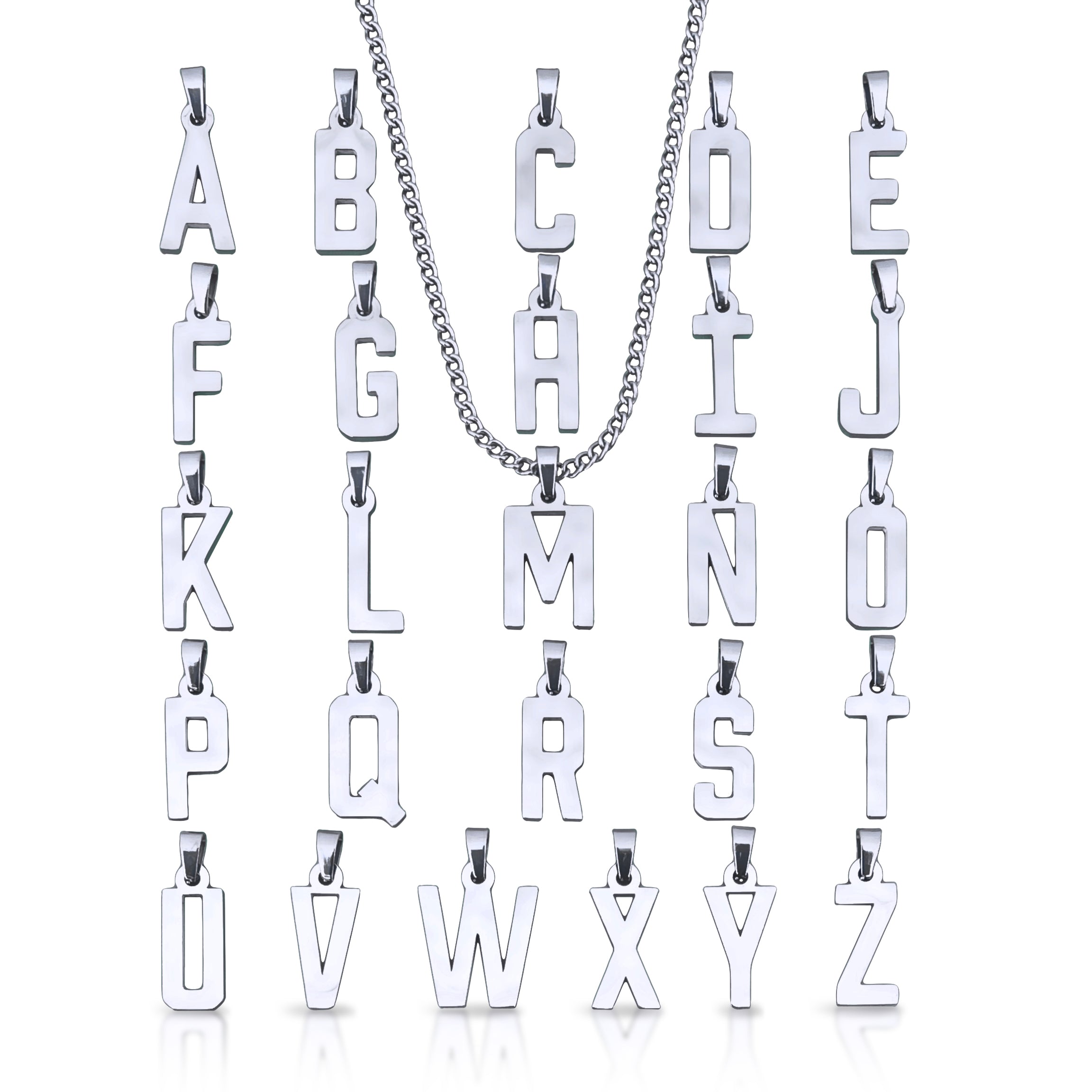 Letter Pendant Necklace With Chain Necklace - Stainless Steel