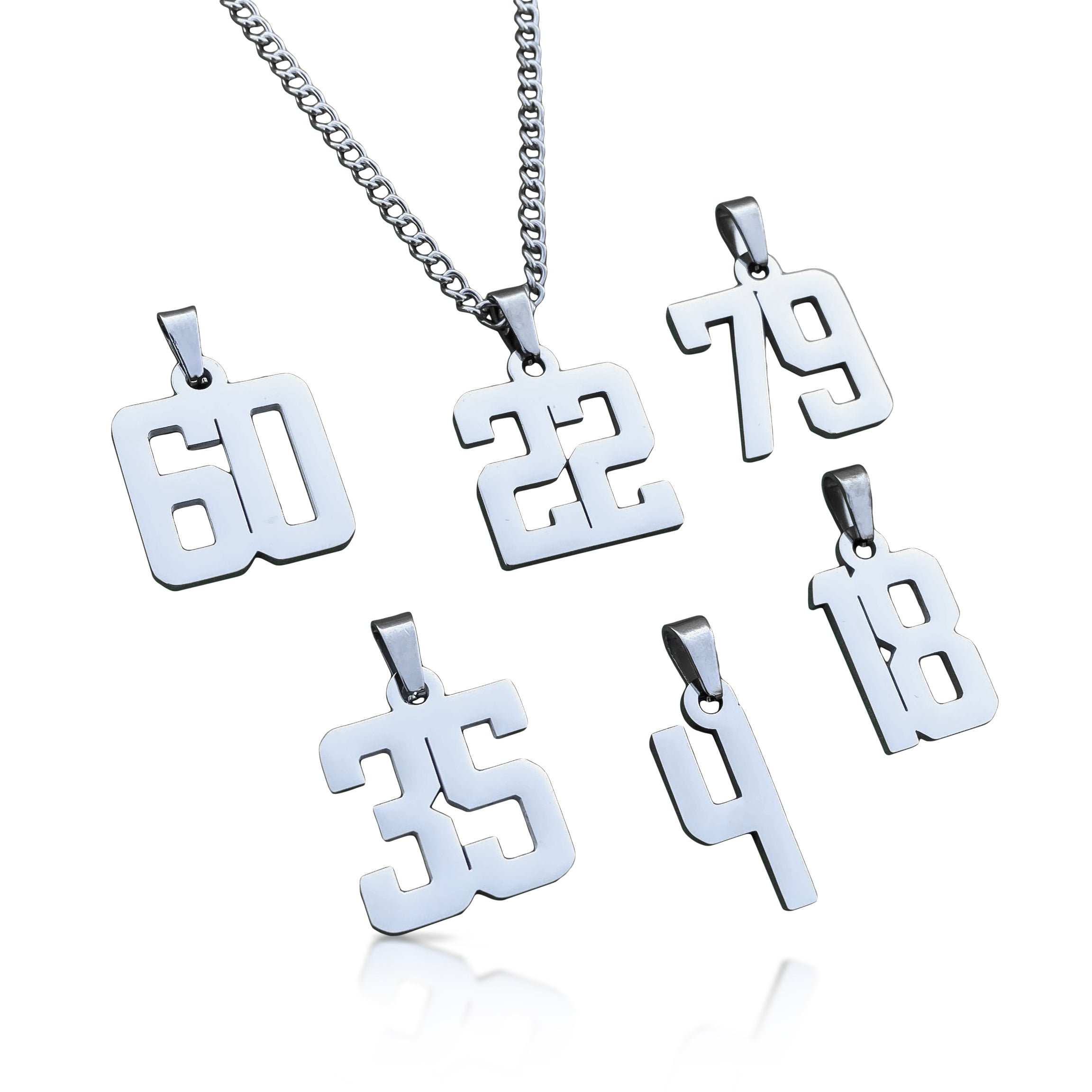 Custom Number Pendant with Chain Necklace - Stainless Steel - Waterproof & Tarnish Resistant | Elite Athletic Gear