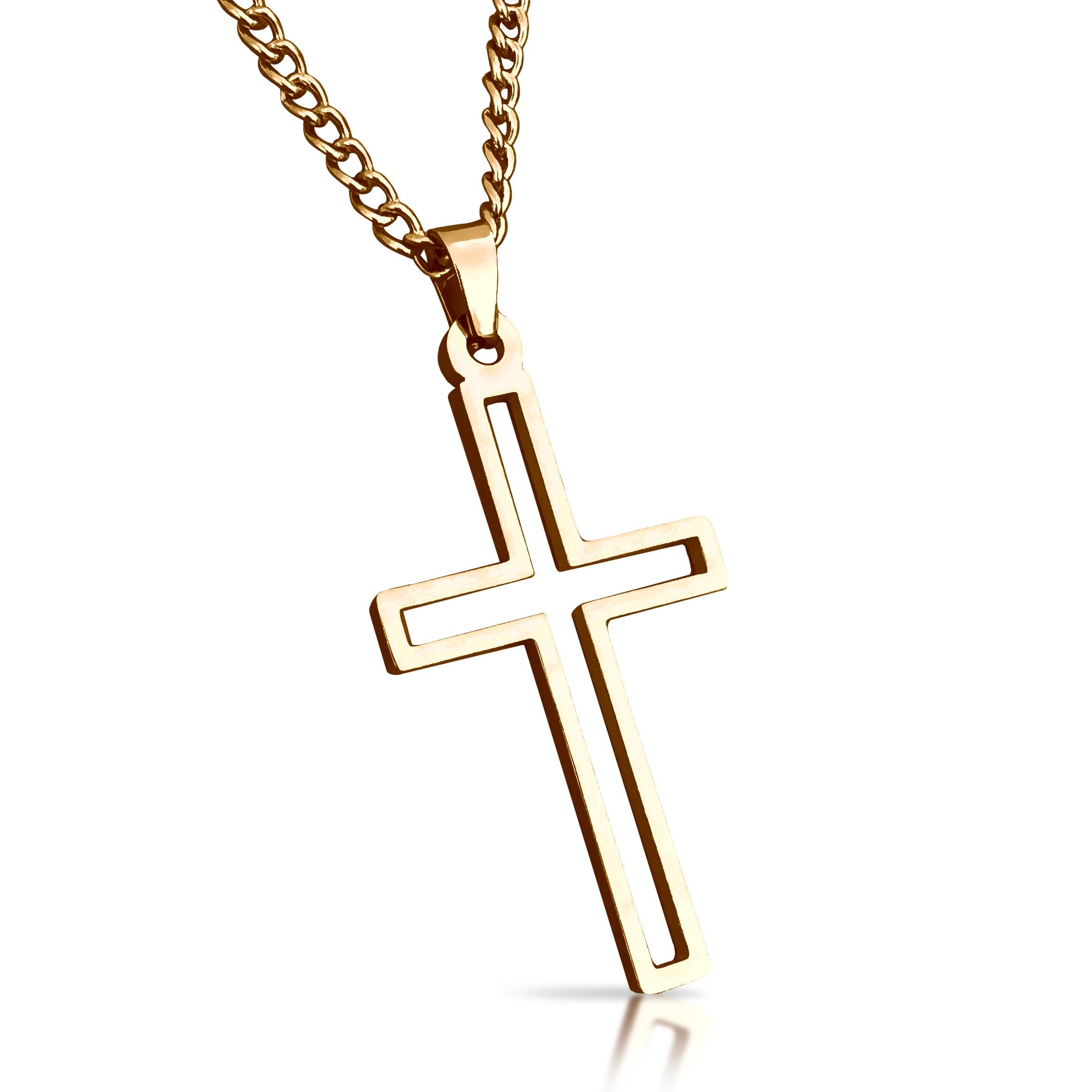 Varsity Cross Pendant With Chain Necklace - 14K Gold Plated Stainless