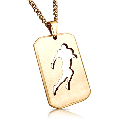 Football Cut Out Pendant With Chain Necklace - 14K Gold Plated Stainless Steel