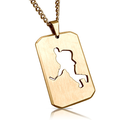 Hockey Cut Out Pendant With Chain Necklace - 14K Gold Plated Stainless Steel