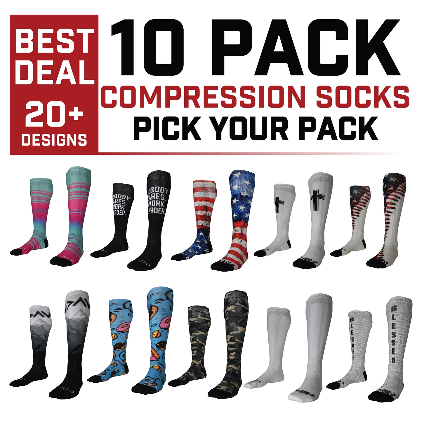 10 Pack Compression Socks | Pick Your Pack