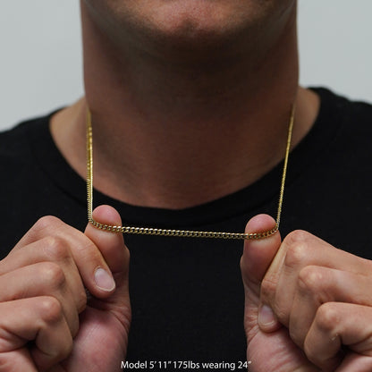 3mm Cuban Link Chain Necklace - 14K Gold Plated Stainless Steel