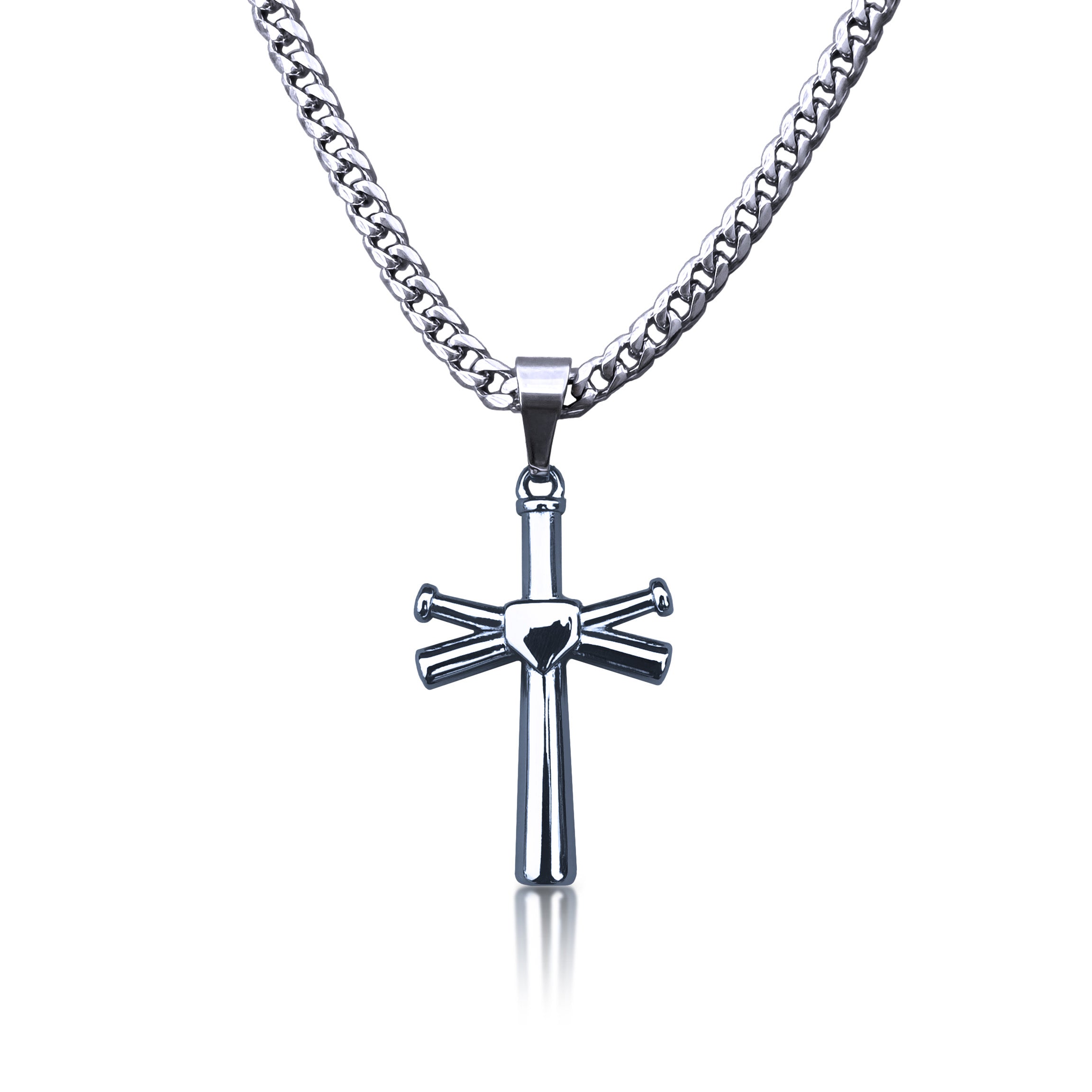 Pro Baseball Bat Cross Pendant Necklace - Stainless Steel