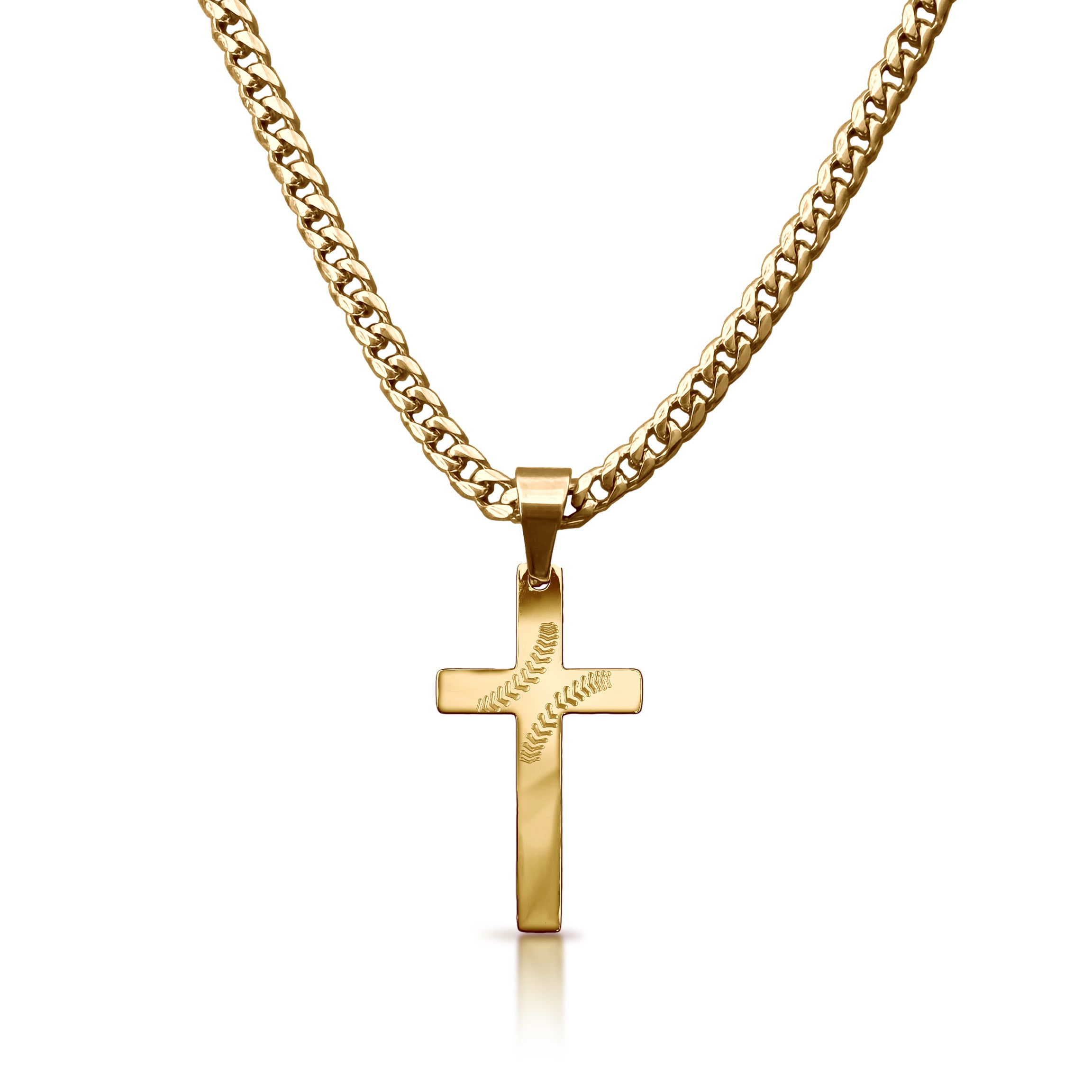 Pro Baseball Cross Pendant Necklace - 14K Gold Plated Stainless Steel
