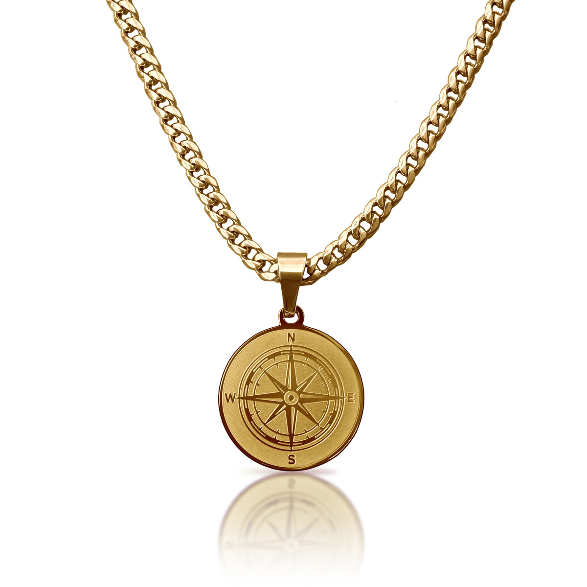 Pro Compass Pendant Necklace - 14K Gold Plated Stainless Steel