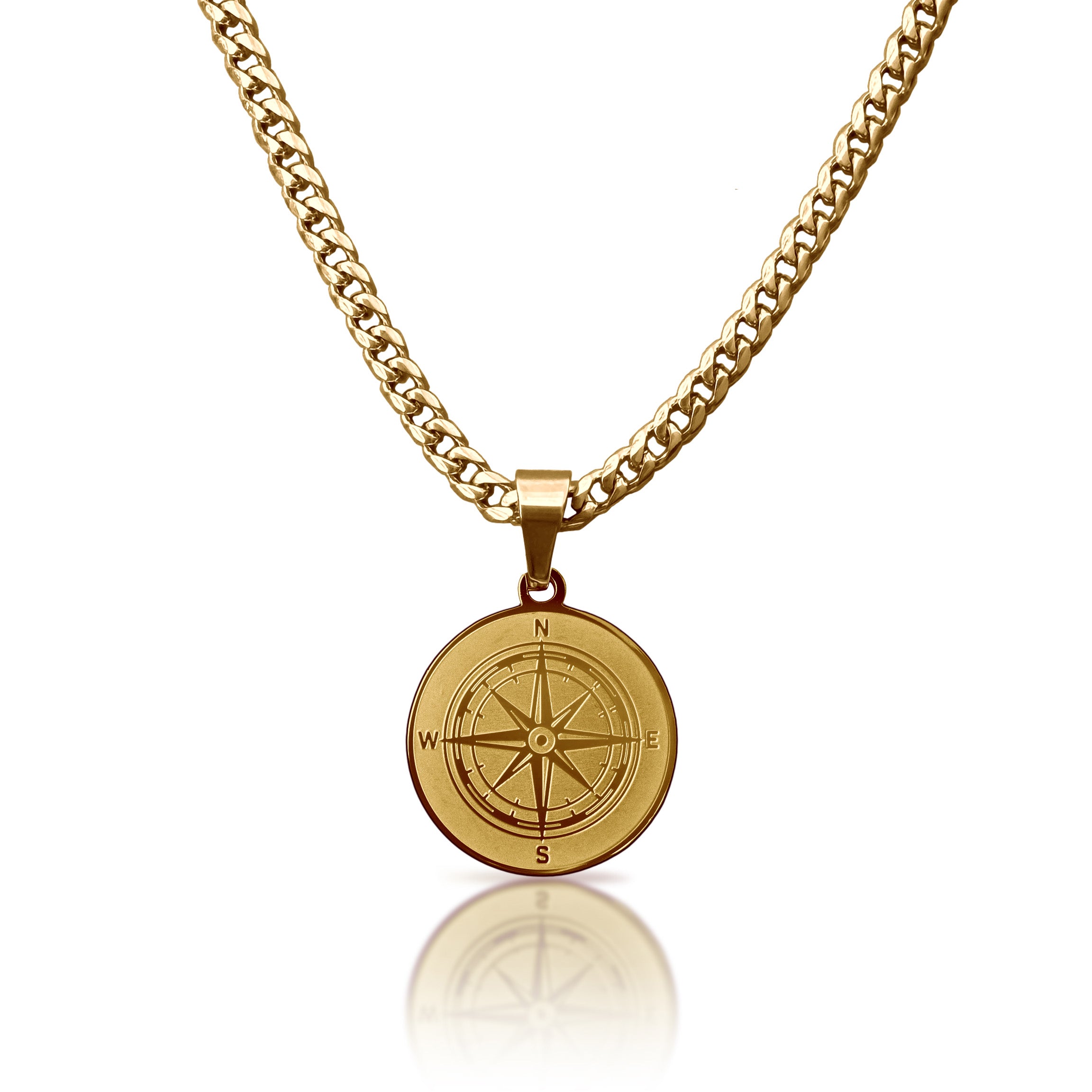 Pro Compass Pendant Necklace - 14K Gold Plated Stainless Steel