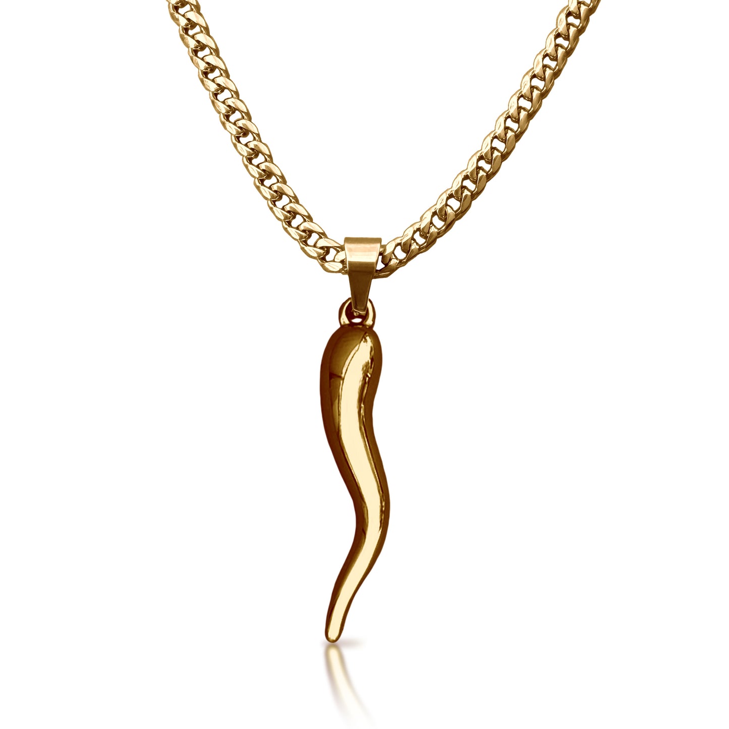 Pro Italian Horn Pendant Necklace - 14K Gold Plated Stainless Steel