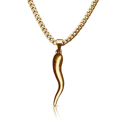 Pro Italian Horn Pendant Necklace - 14K Gold Plated Stainless Steel
