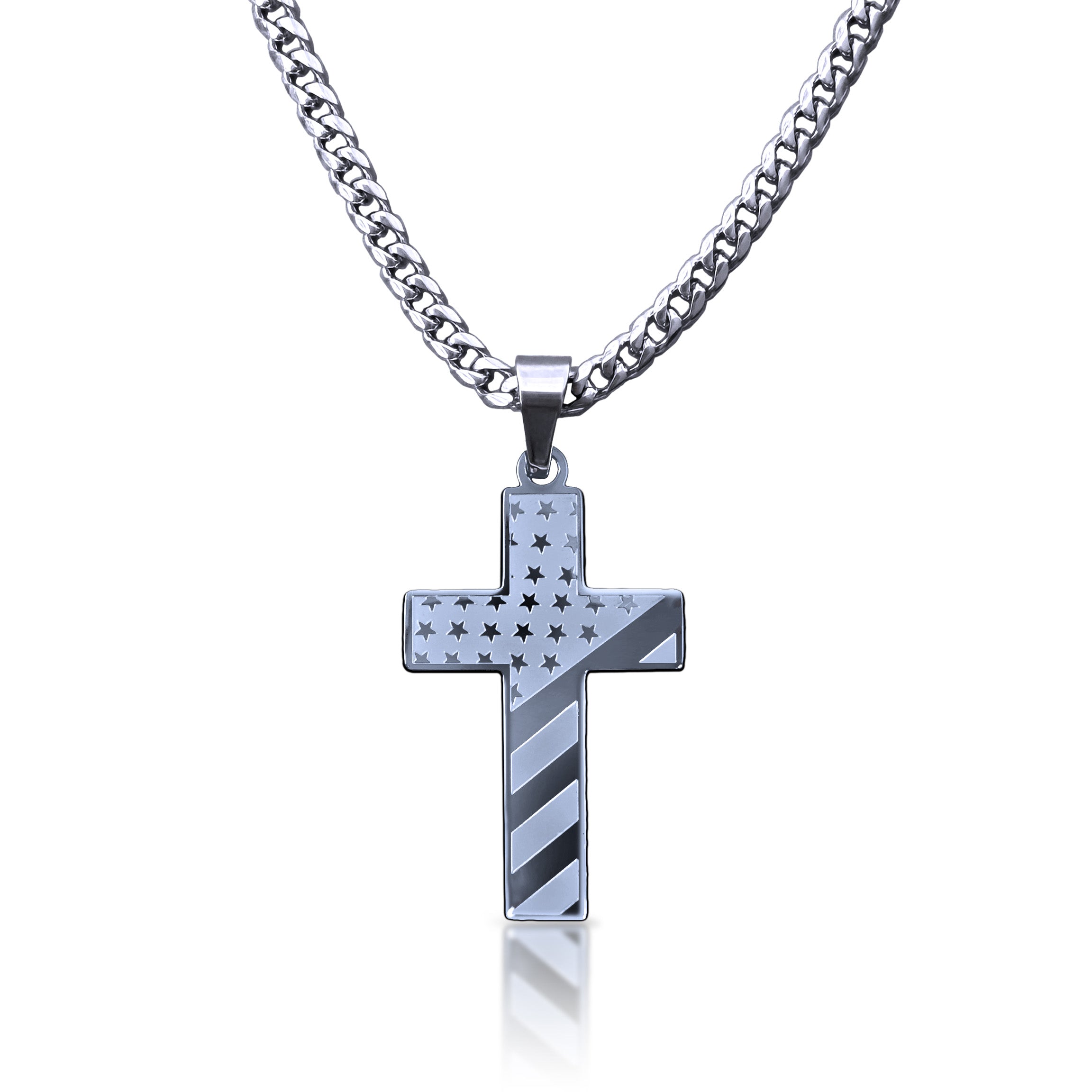 Pro USA Flag Cross Pendant Necklace - Stainless Steel
