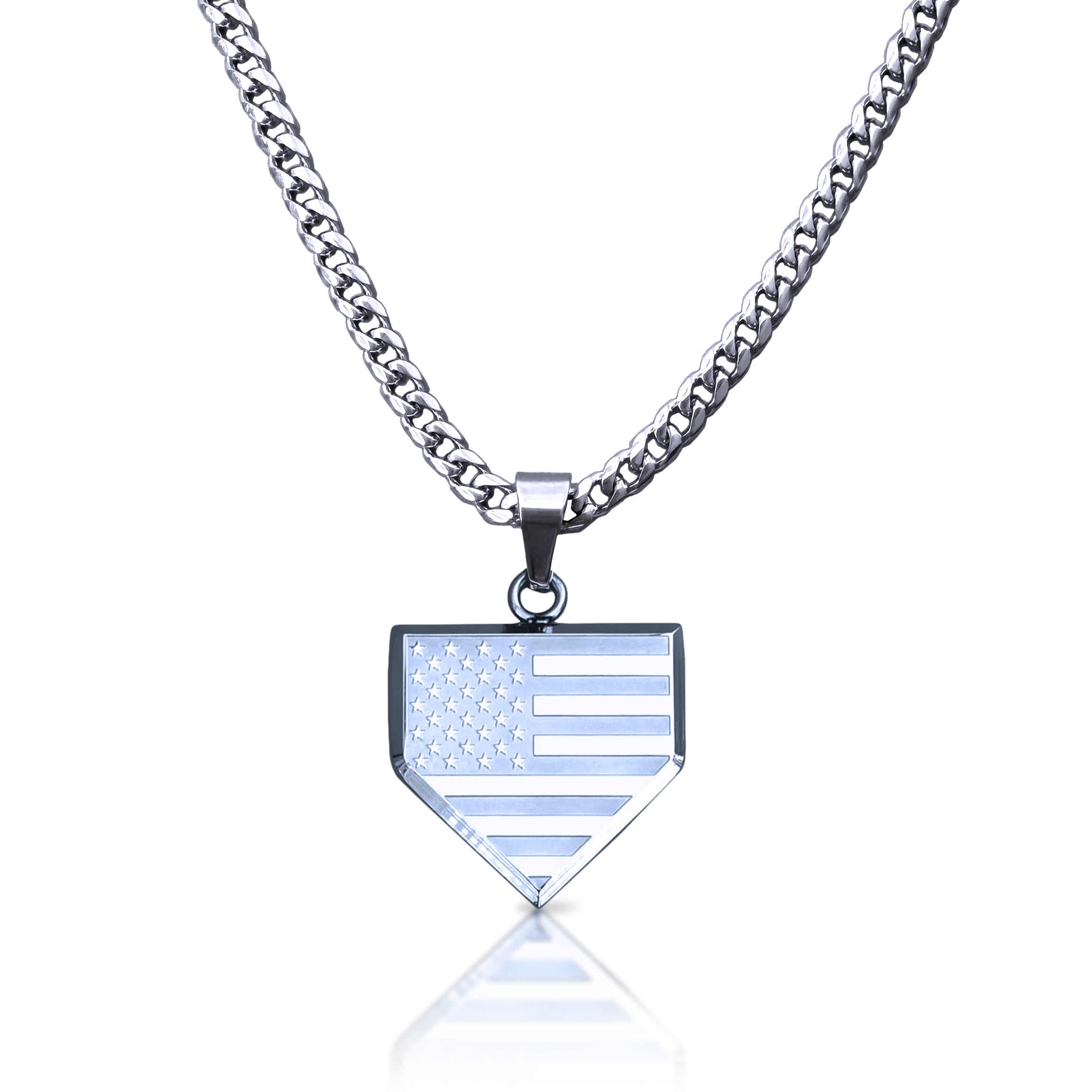 Pro USA Flag Home Plate Pendant Necklace - Stainless Steel