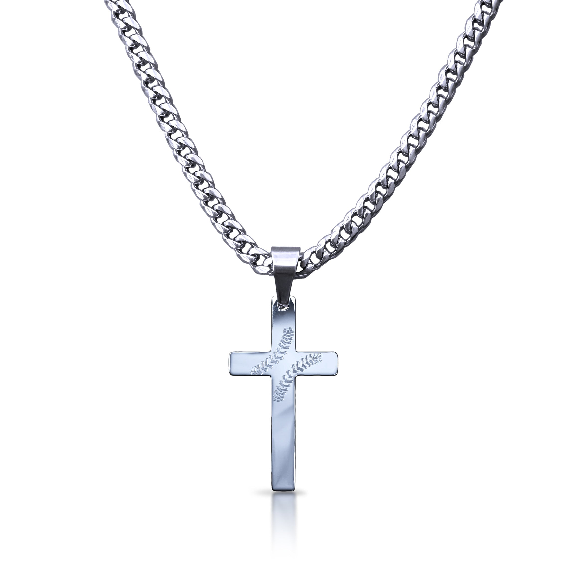 Pro Baseball Cross Pendant Necklace - Stainless Steel
