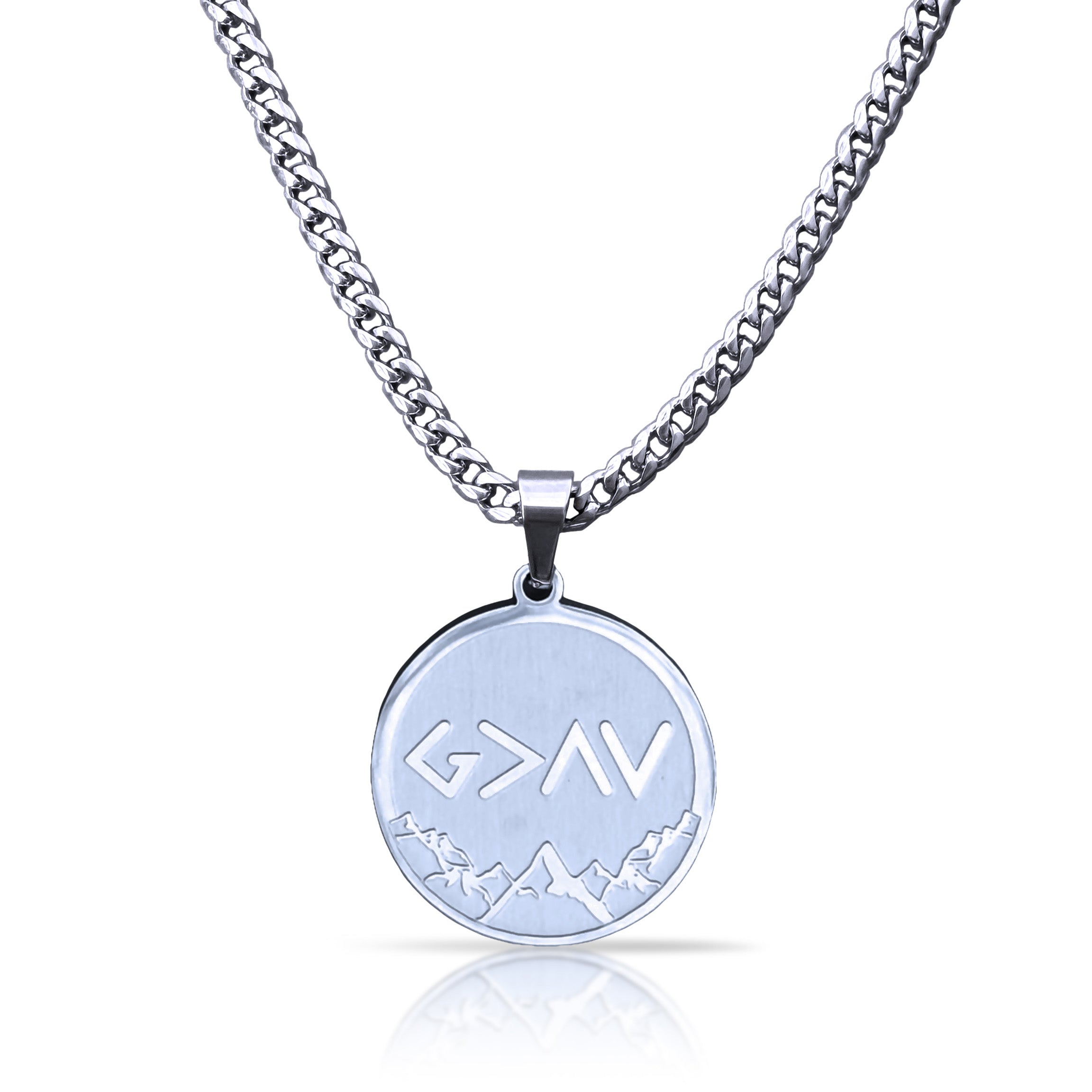 Pro God Is Greater Than The Highs and Lows Pendant Necklace - Stainless Steel