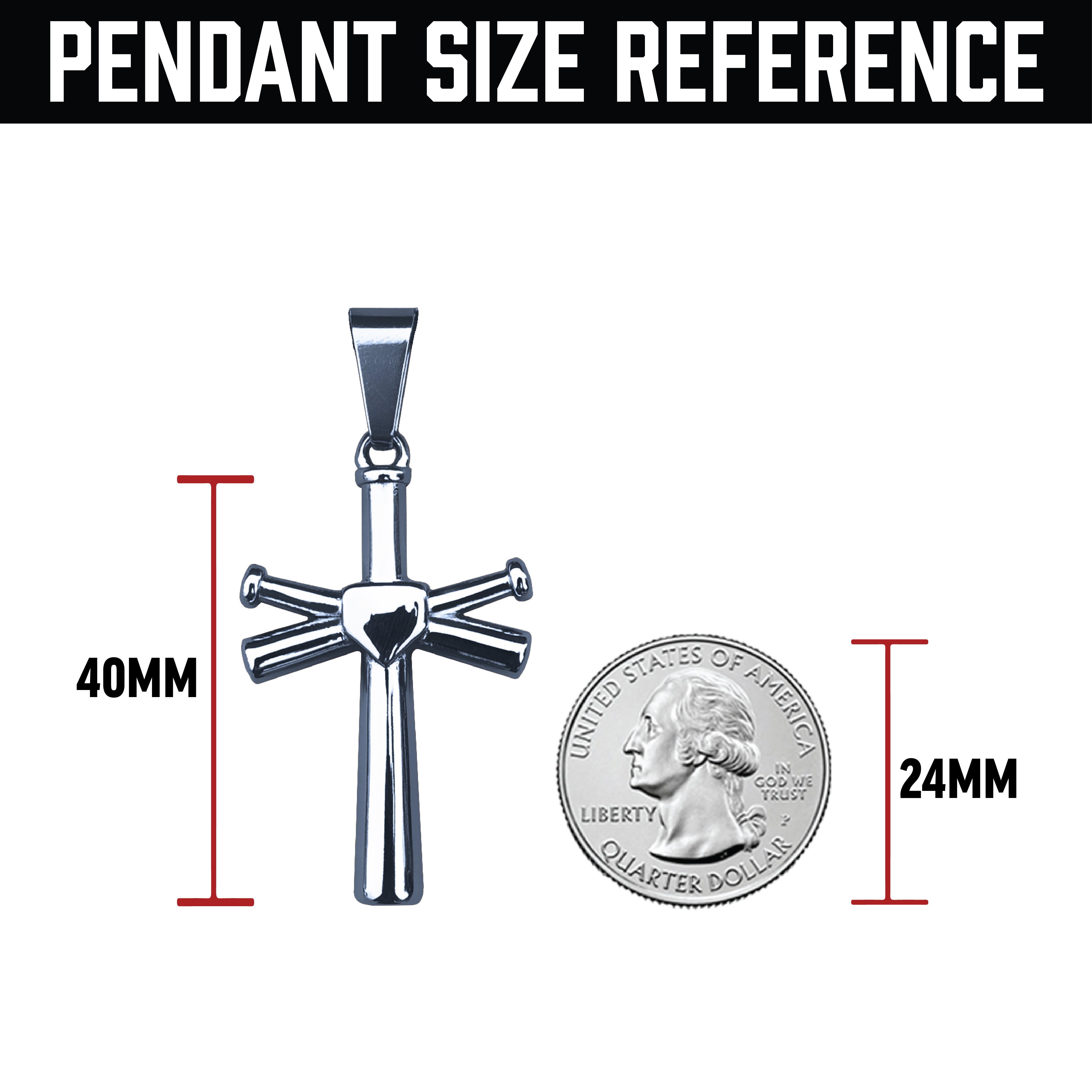 Pro Baseball Bat Cross Pendant Necklace - Stainless Steel