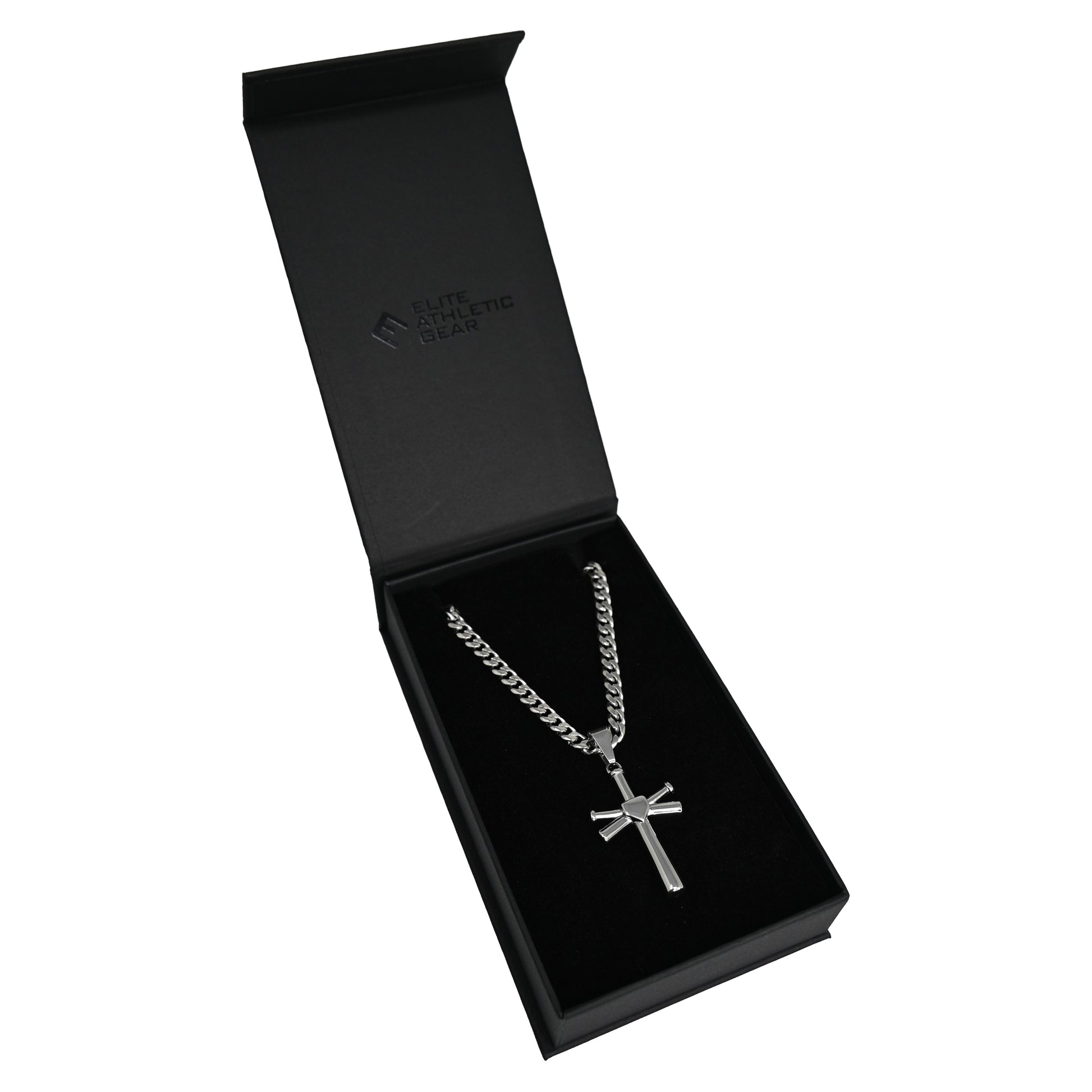 Pro Baseball Bat Cross Pendant With 6mm Cuban Link Chain Necklace - Stainless Steel