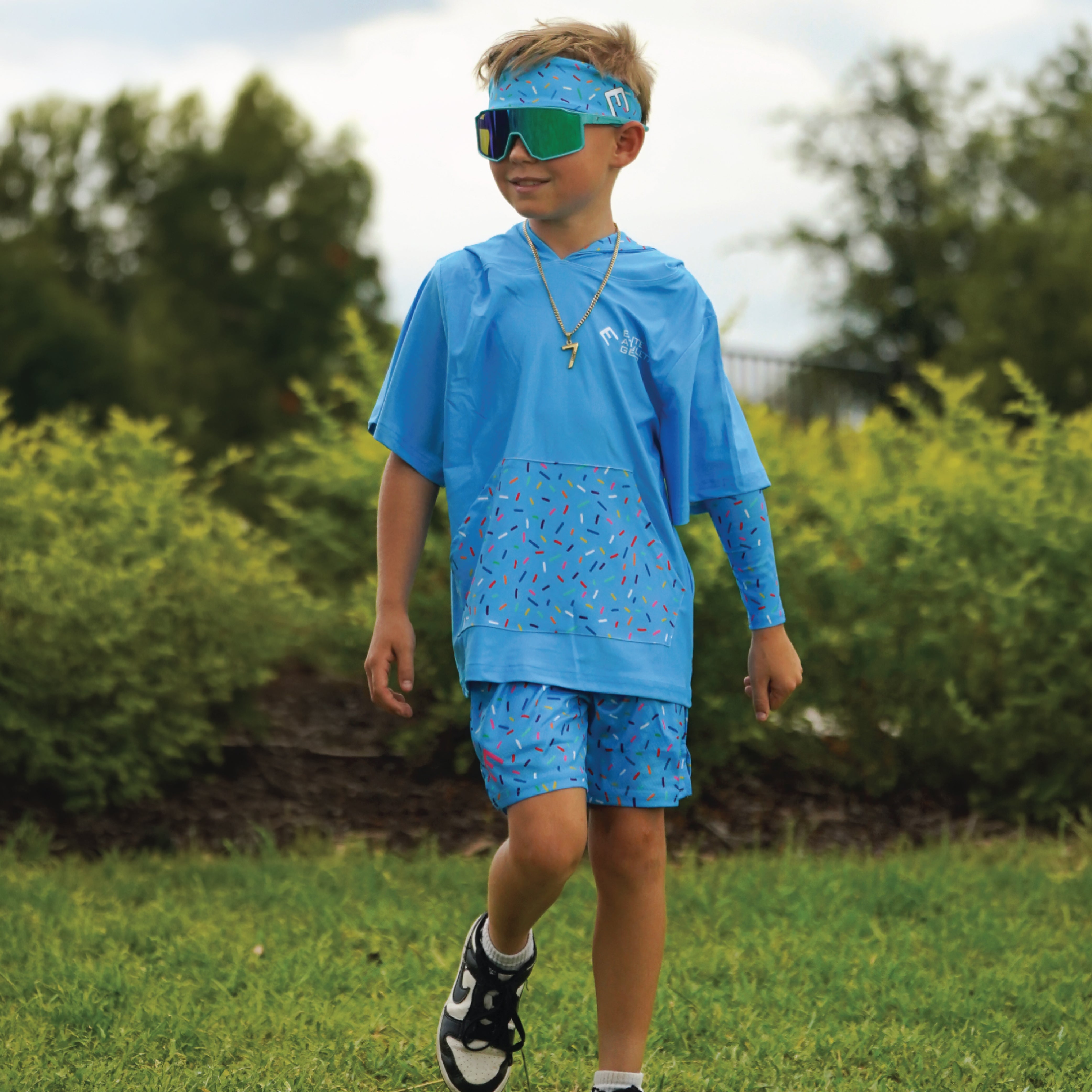 Blue Sprinkles Short Sleeve Hoodie