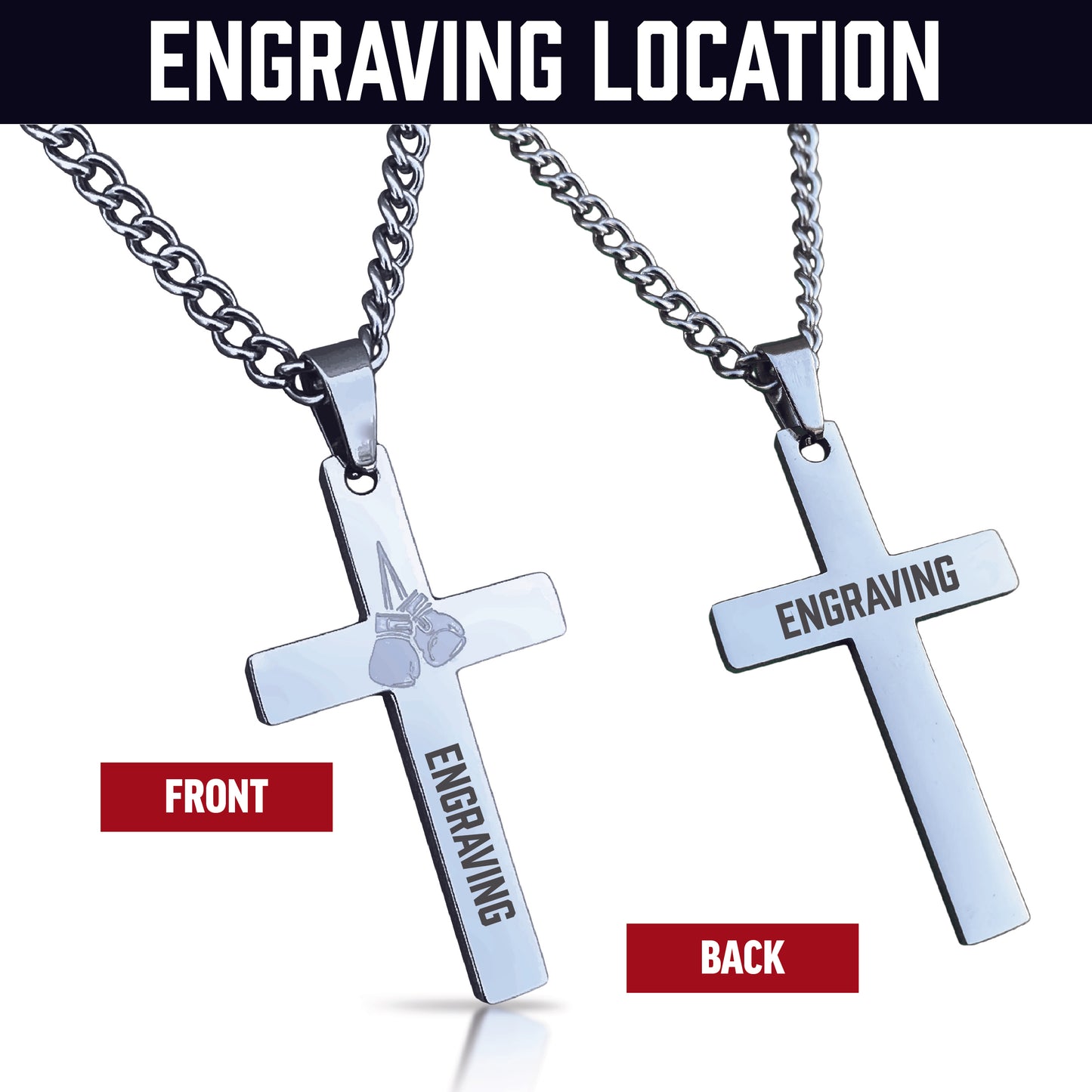 Boxing Cross Pendant With Chain Necklace - Stainless Steel