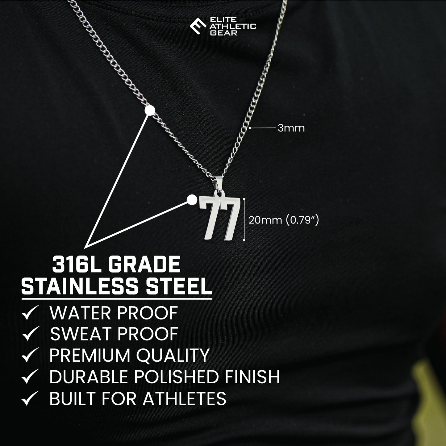 Custom Number Pendant Necklace - Stainless Steel