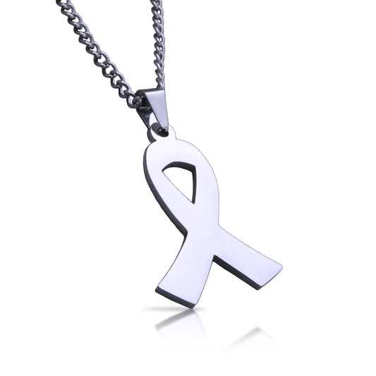 Cancer Ribbon Pendant With Chain Necklace - Stainless Steel