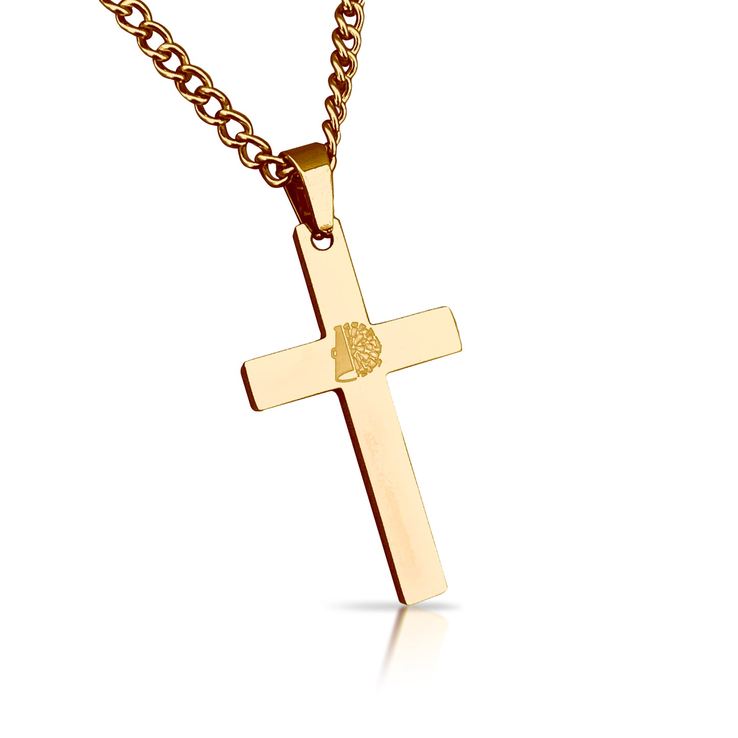 Cheerleading Cross Pendant With Chain Necklace - 14K Gold Plated Stainless Steel