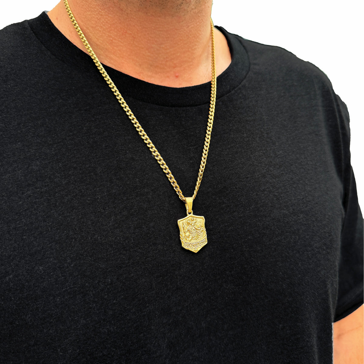 Pro Saint Christopher Pendant Necklace - 14K Gold Plated Stainless Steel