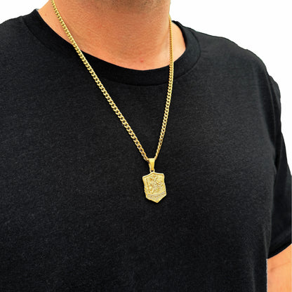 Pro Saint Christopher Pendant Necklace - 14K Gold Plated Stainless Steel