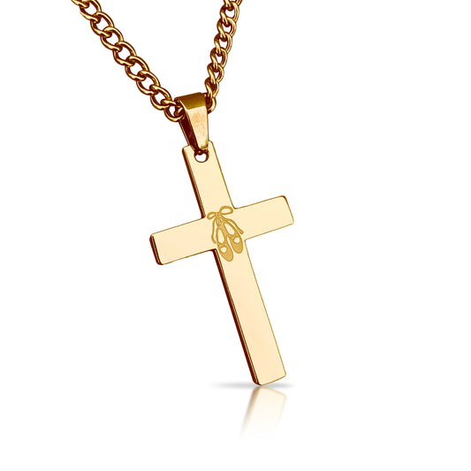Dance Cross Pendant With Chain Necklace - 14K Gold Plated Stainless Steel