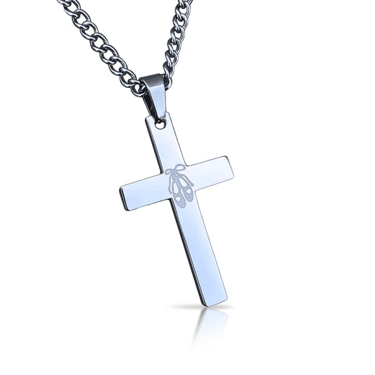 Dance Cross Pendant With Chain Necklace - Stainless Steel