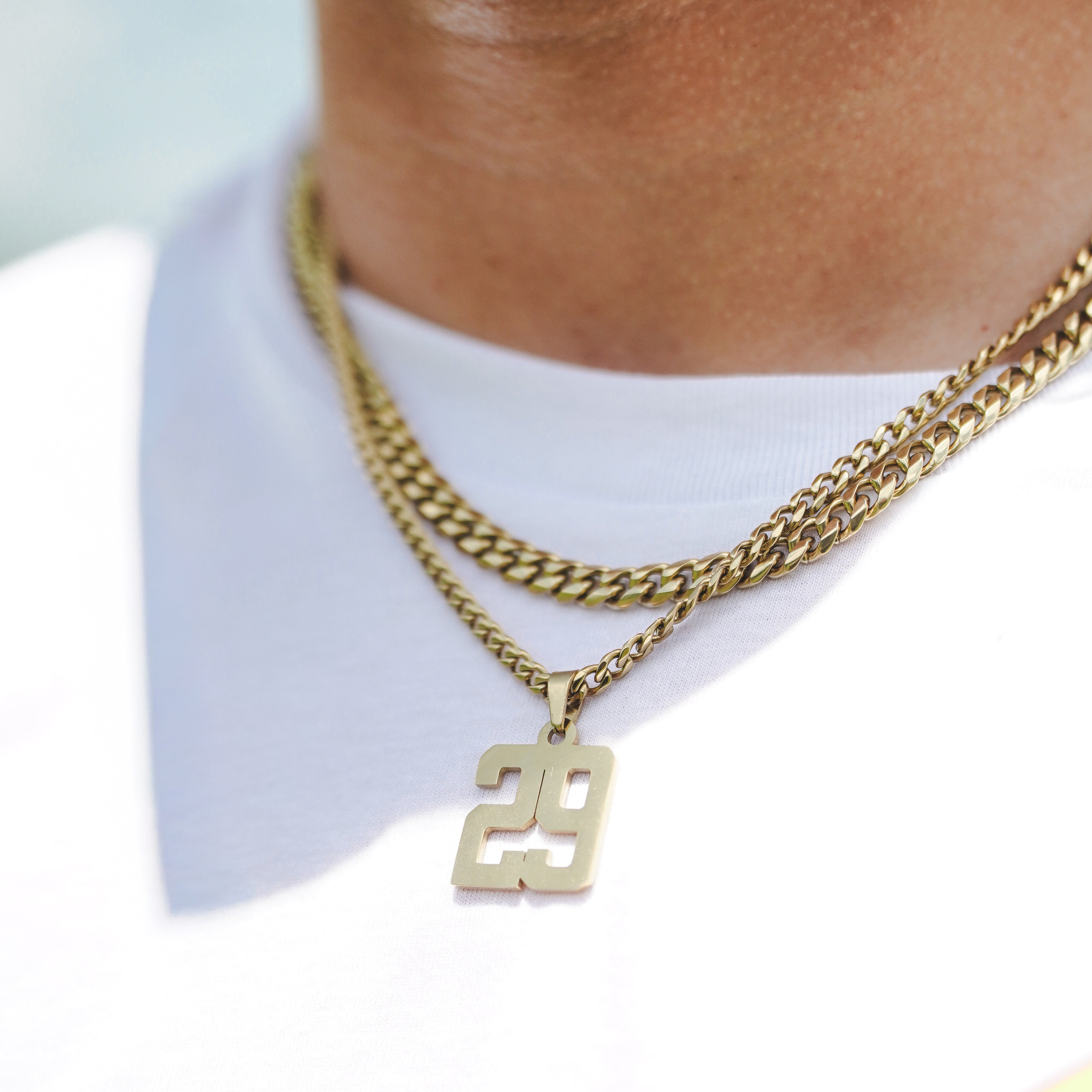 Custom Number Pendant Necklace - 14K Gold Plated Stainless Steel