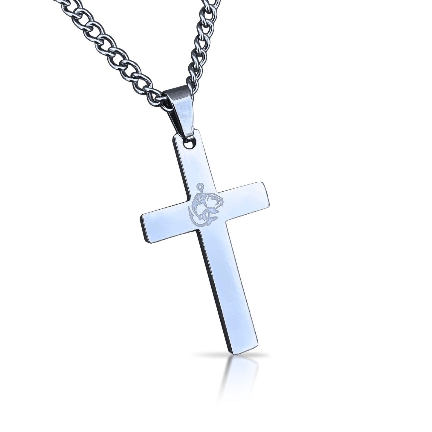 Fishing Cross Pendant With Chain Necklace - Stainless Steel