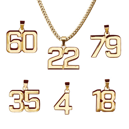 Pro Number Pendant Necklace - 14K Gold Plated Stainless Steel