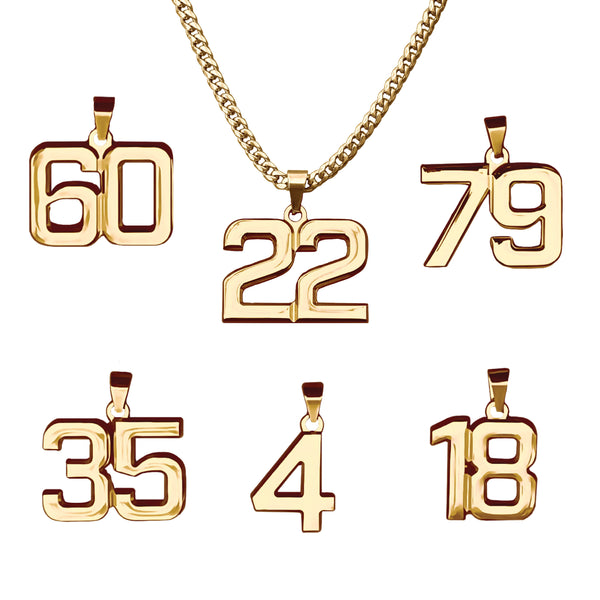 Pro Number Pendant Necklace - 14K Gold Plated Stainless Steel