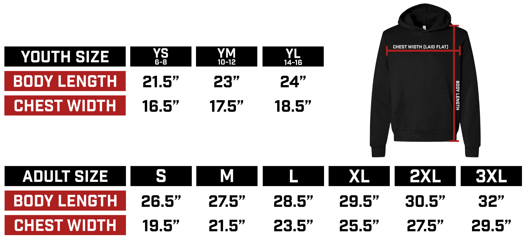 HOODIE SIZE GUIDE