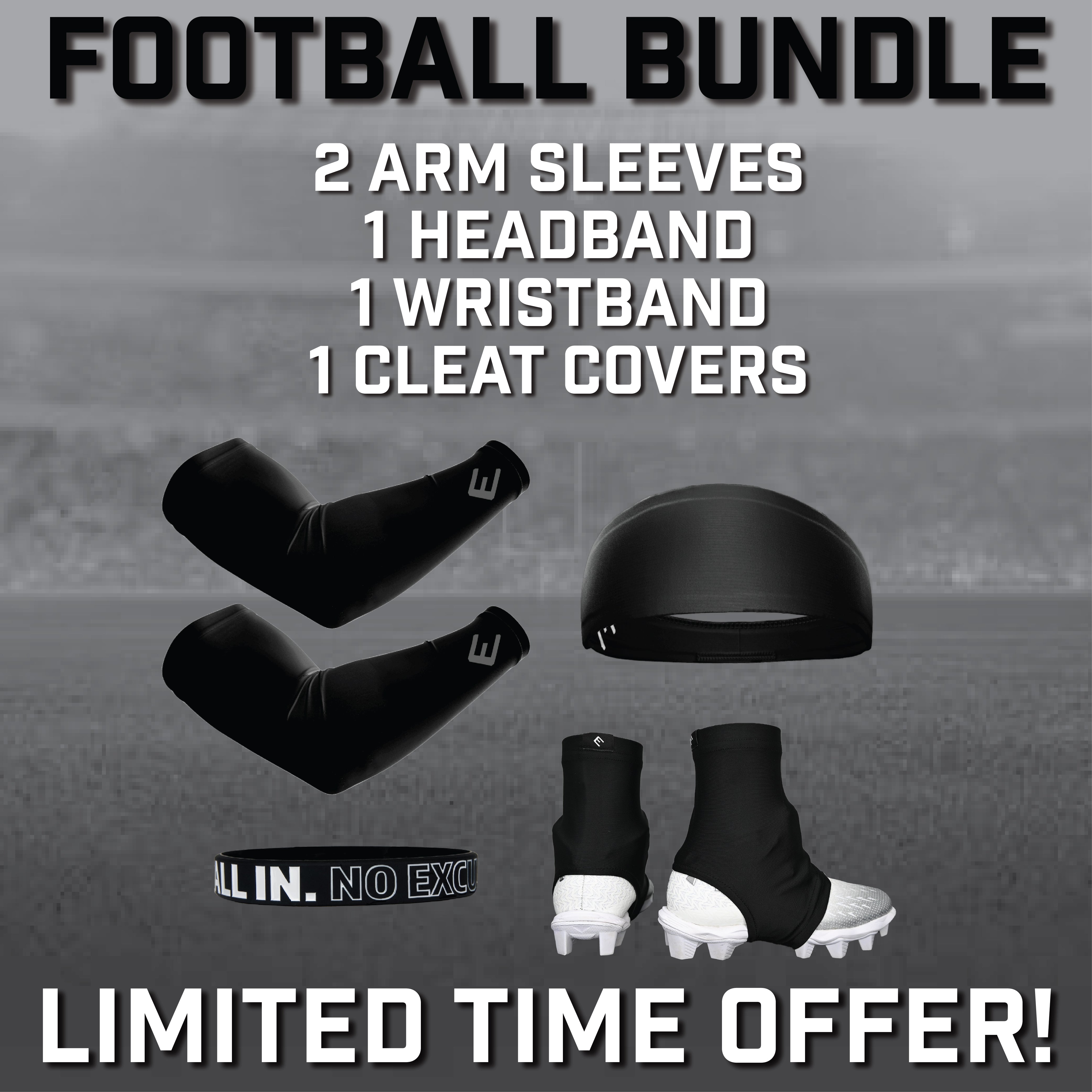 Football Player Bundle | 2 Arm Sleeves, 1 Headband, 1 Cleat Covers, 1 Wristband (LIMITED TIME OFFER)