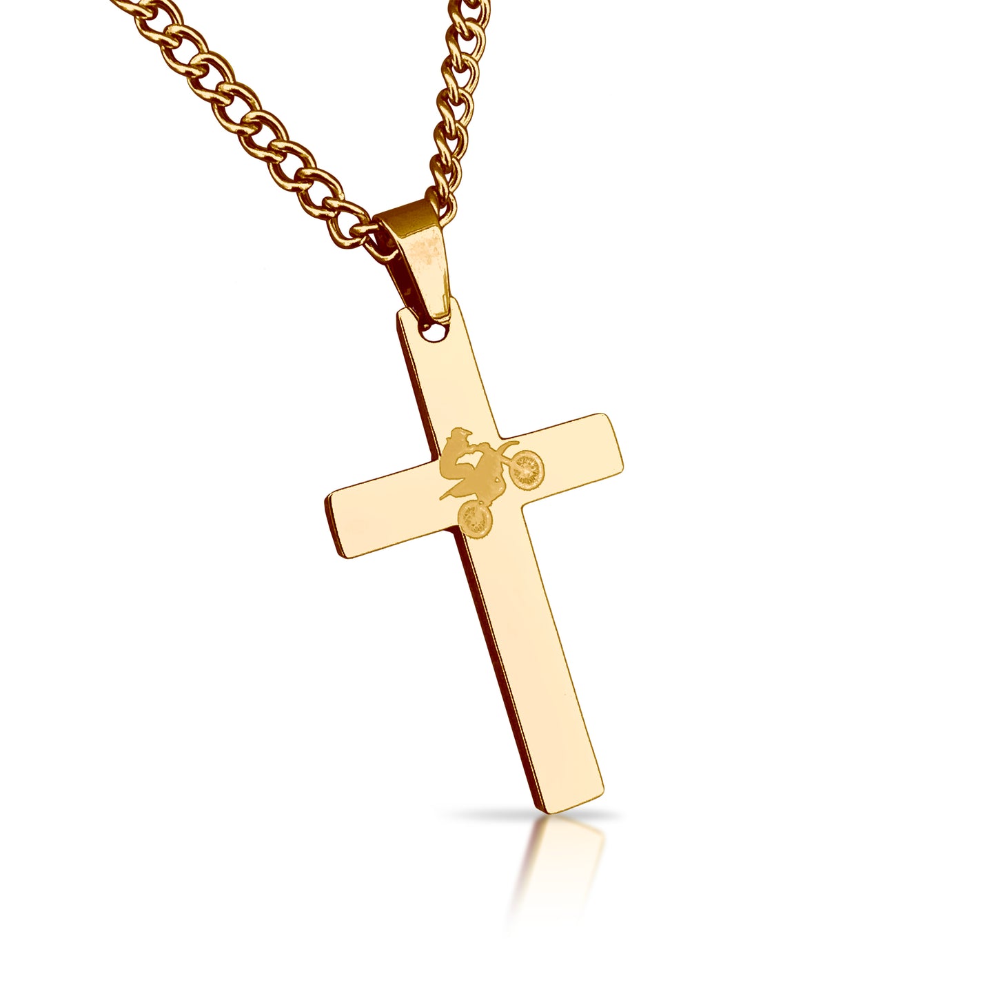 Motocross Cross Pendant With Chain Necklace - 14K Gold Plated Stainless Steel
