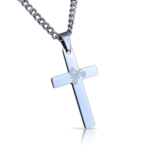 Motocross Cross Pendant With Chain Necklace - Stainless Steel