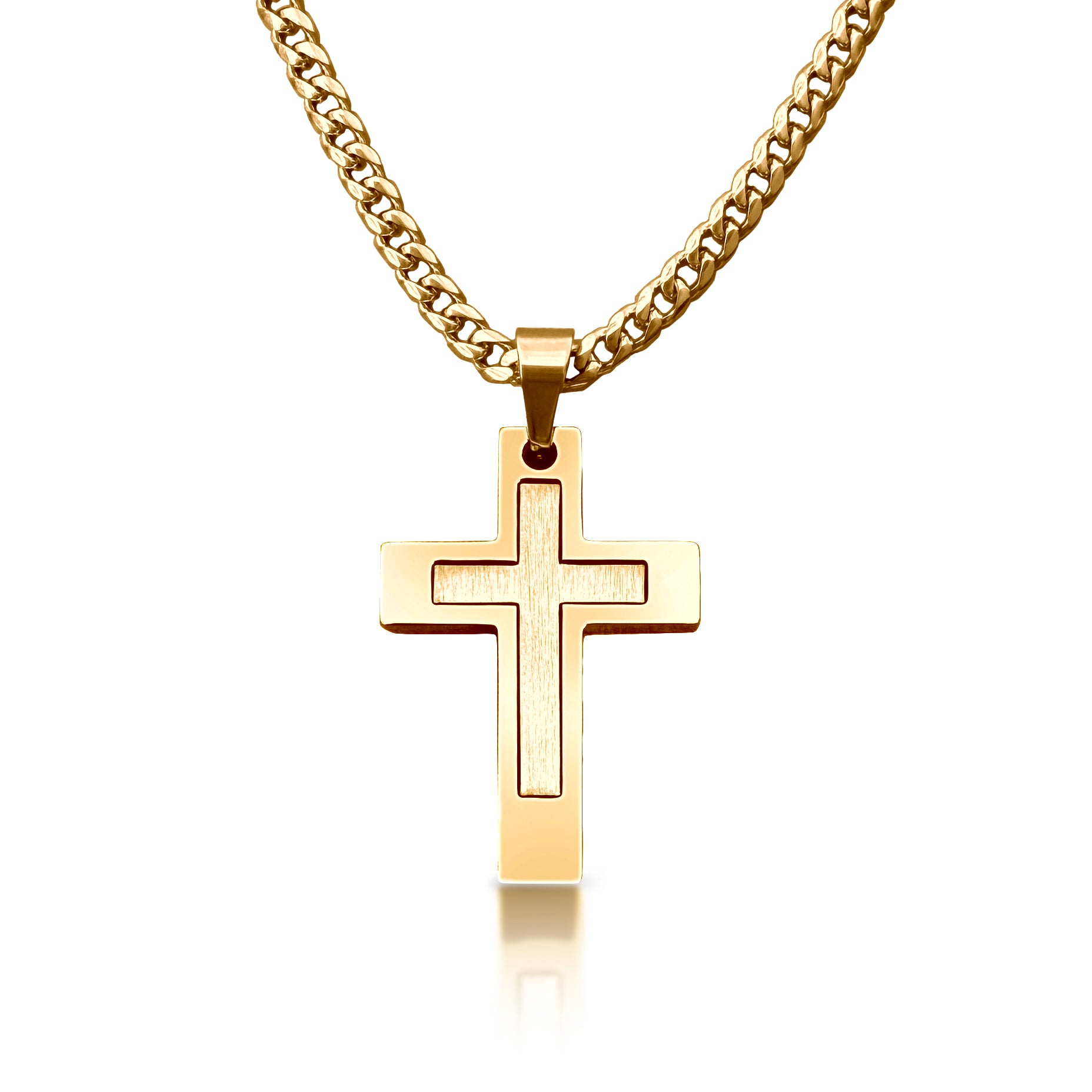 Pro Legacy Cross Pendant Necklace - 14K Gold Plated Stainless Steel