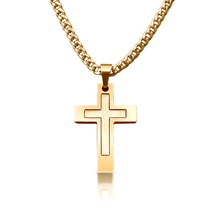 Pro Legacy Cross Pendant Necklace - 14K Gold Plated Stainless Steel
